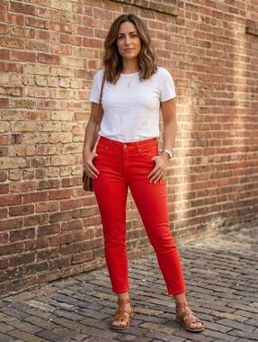 Cleo Women's Cropped Jeans in Deep Coral
